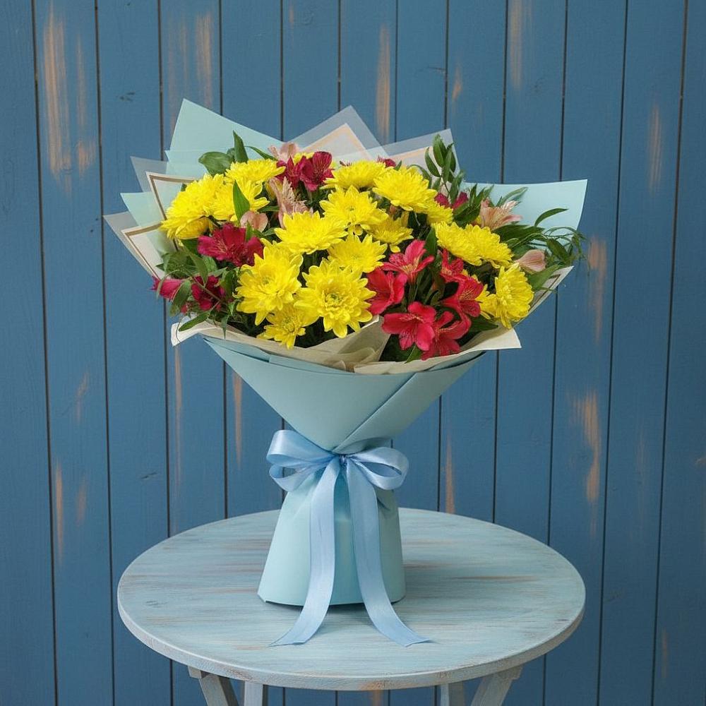 Букет сочные брызги в Краснотурьинске Букет цветов из: Альстромерии и Хризантемы в Краснотурьинске