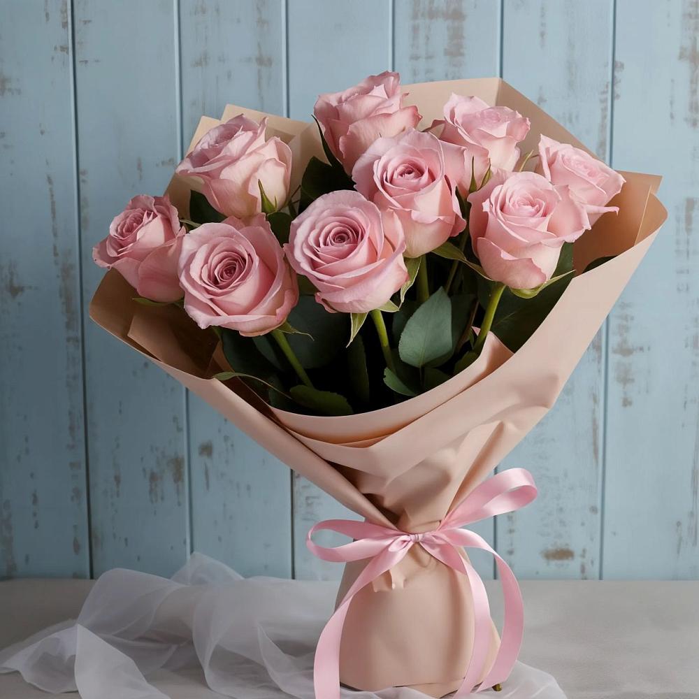 9 розовых роз в Краснотурьинске Букет цветов из: Розы в Краснотурьинске