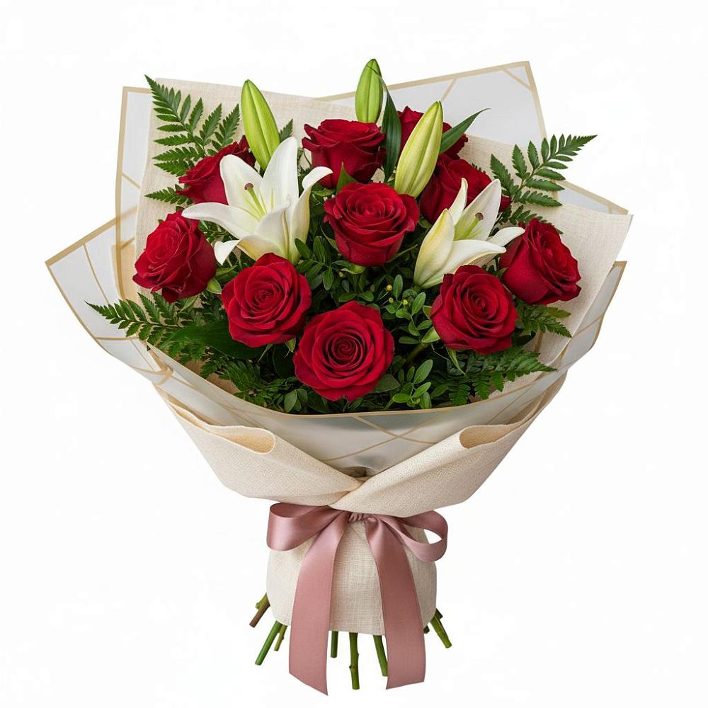 Букет высокая поэзия в Краснотурьинске Букет цветов из: Лилии и Розы в Краснотурьинске