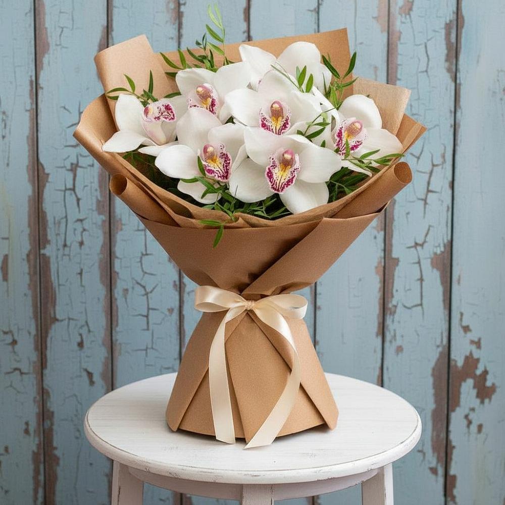 Букет Белые орхидеи в Краснотурьинске Букет цветов из: Орхидеи и Розы в Краснотурьинске