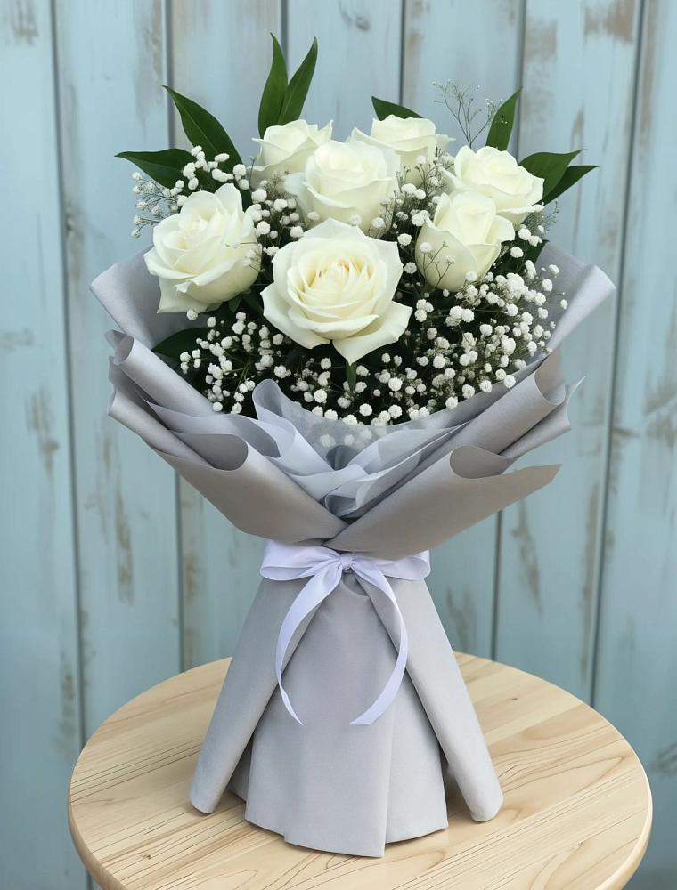 Букет из белых роз в Краснотурьинске Букет цветов из: Розы в Краснотурьинске