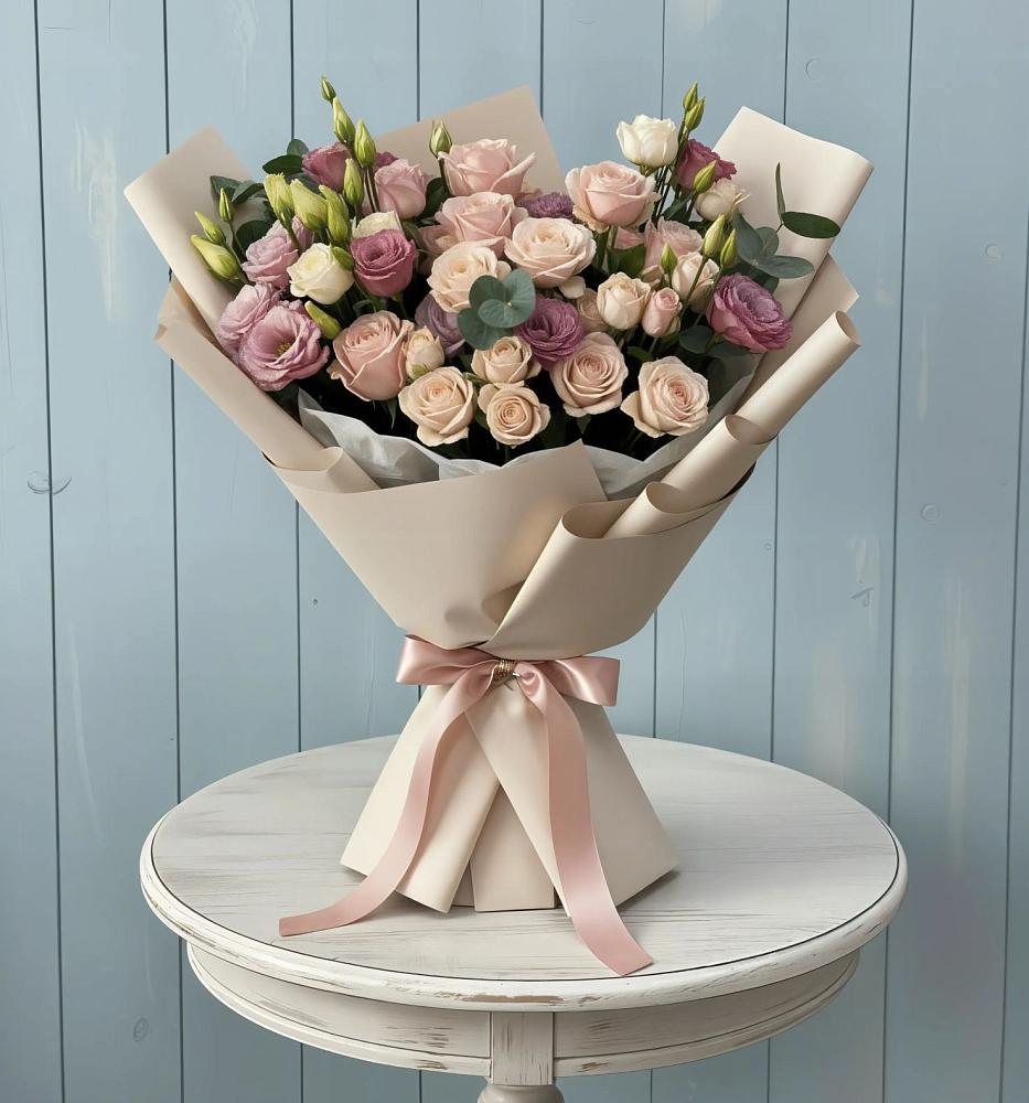 Букет бодрость в Краснотурьинске Букет цветов из: Розы и Лизиантусы в Краснотурьинске