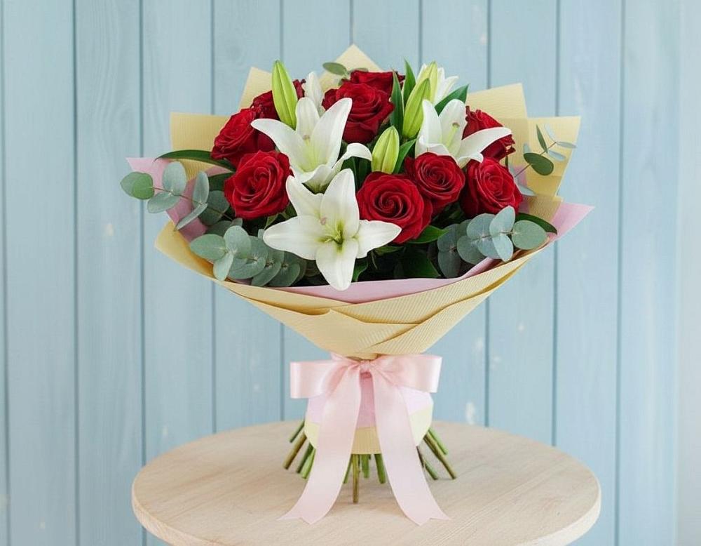 Букет цветов из: Лилии и Розы в Краснотурьинске