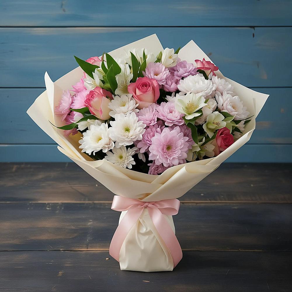 Букет цветов из: Хризантемы, Альстромерии и Розы в Краснотурьинске